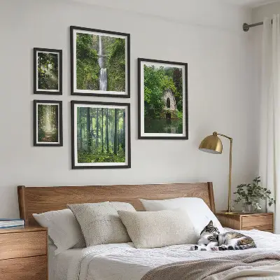Galeria obrazów na ścianę z motywem zielonych lasów i wodospadów