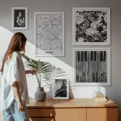 Zestaw obrazów w ramie do galerii ściennej w stylu paryskim z elegancką architekturą