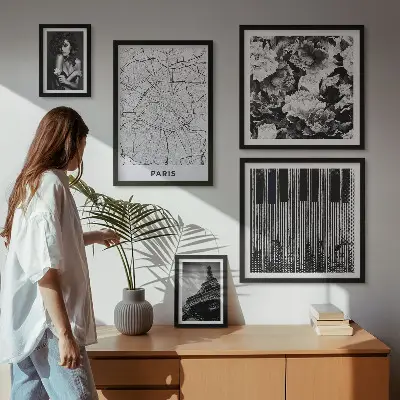Zestaw obrazów w ramie do galerii ściennej w stylu paryskim z elegancką architekturą