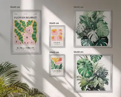 Galeria obrazów na ścianę z roślinnymi motywami kwiatów w stylu boho