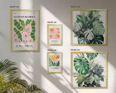Galeria obrazów na ścianę z roślinnymi motywami kwiatów w stylu boho