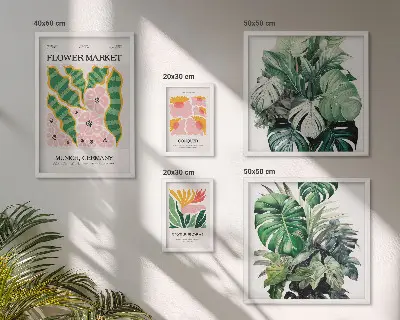 Galeria obrazów na ścianę z roślinnymi motywami kwiatów w stylu boho