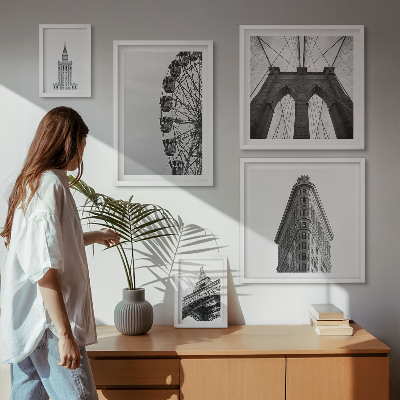 Zestaw 5 obrazów w ramie Architektura metropolii czarno-biała