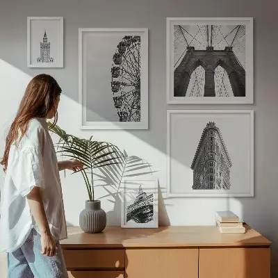 Architektura metropolii czarno-biała zestaw 5 obrazów w ramie