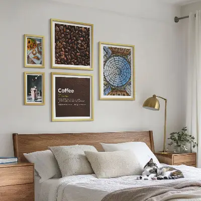 Zestaw obrazów w ramie do galerii ściennej motyw kawy i słodkości w stylu rustykalnym