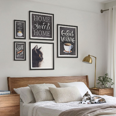 Galeria obrazów na ścianę Kawa kot pozytywne hasła