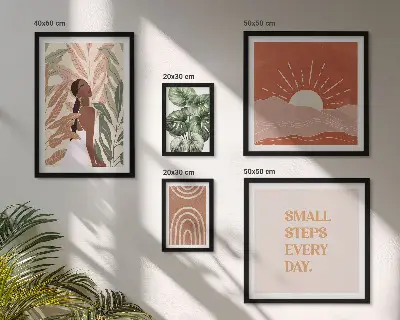 Zestaw obrazów w ramie do galerii ściennej w stylu boho z motywem roślinnym