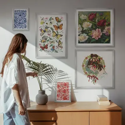 Zestaw 5 obrazów w ramie z motywem kwiatów i motyli w stylu vintage