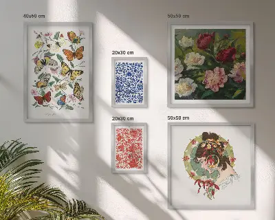Zestaw 5 obrazów w ramie z motywem kwiatów i motyli w stylu vintage