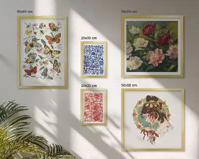 Zestaw 5 obrazów w ramie z motywem kwiatów i motyli w stylu vintage