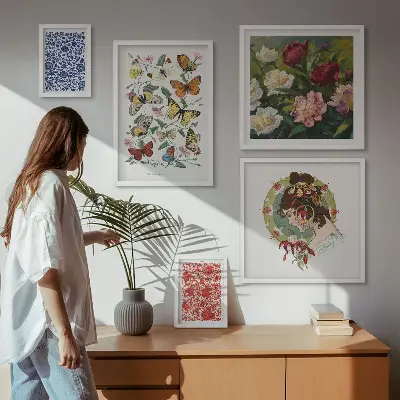 Zestaw 5 obrazów w ramie z motywem kwiatów i motyli w stylu vintage