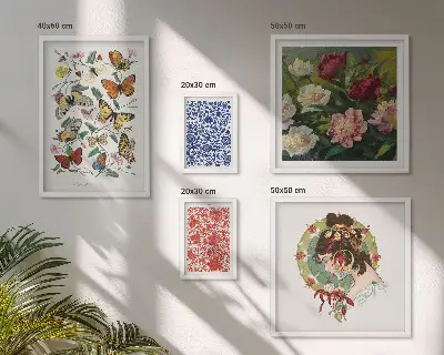 Zestaw 5 obrazów w ramie z motywem kwiatów i motyli w stylu vintage