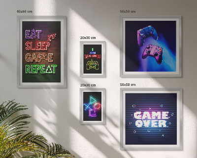 Zestaw obrazów w ramie do galerii ściennej Gry komputerowe neonowe motywy