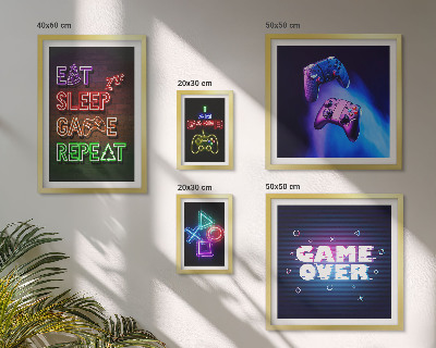 Zestaw obrazów w ramie do galerii ściennej Gry komputerowe neonowe motywy