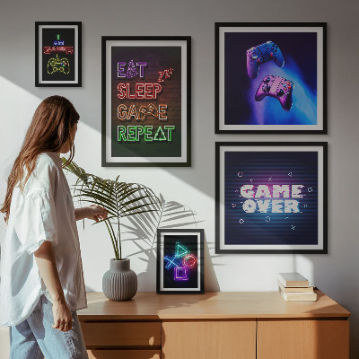 Zestaw obrazów w ramie do galerii ściennej Gry komputerowe neonowe motywy