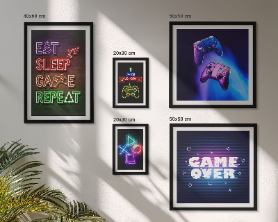 Zestaw obrazów w ramie do galerii ściennej Gry komputerowe neonowe motywy