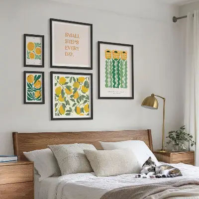 Galeria obrazów na ścianę z motywem kwiatów cytrusów i pozytywnymi hasłami
