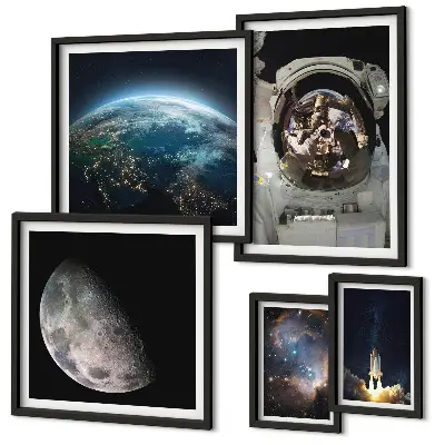 Zestaw obrazów dekoracja ścienna kosmiczne odkrycia z astronautą