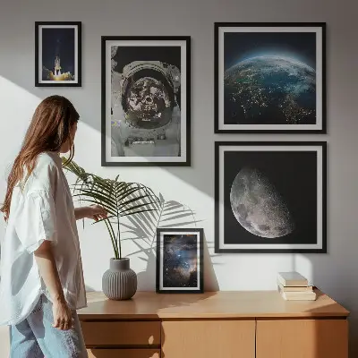 Zestaw obrazów dekoracja ścienna kosmiczne odkrycia z astronautą