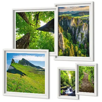 Zestaw obrazów w ramie do galerii ściennej Zielone krajobrazy natura ścieżki