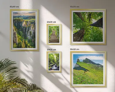 Zestaw obrazów w ramie do galerii ściennej zielone krajobrazy z motywem natury i ścieżek