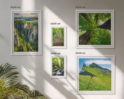 Zestaw obrazów w ramie do galerii ściennej zielone krajobrazy z motywem natury i ścieżek