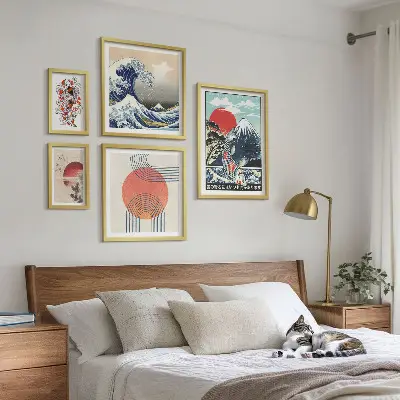 Zestaw obrazów w ramie do galerii ściennej z motywami fal w stylu sztuki japońskiej