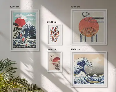 Zestaw obrazów w ramie do galerii ściennej z motywami fal w stylu sztuki japońskiej