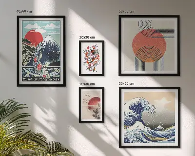 Zestaw obrazów w ramie do galerii ściennej z motywami fal w stylu sztuki japońskiej