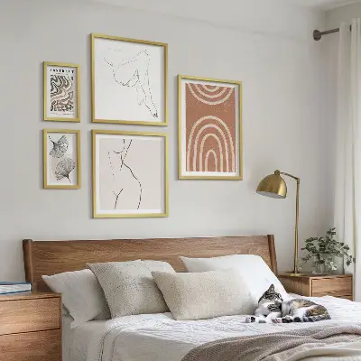 Stylowe abstrakcyjne figury zestaw 5 obrazów w ramie
