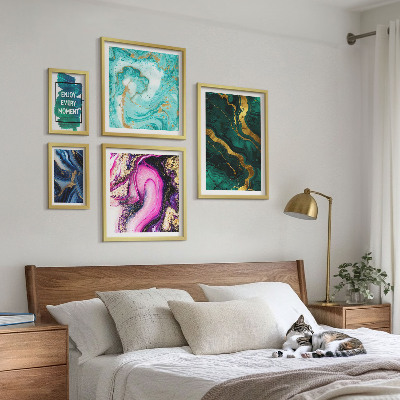 Galeria obrazów na ścianę Abstrakcyjne wzory z zielenią fiolet