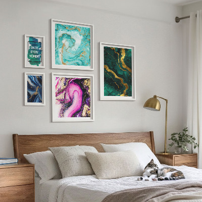 Galeria obrazów na ścianę Abstrakcyjne wzory z zielenią fiolet