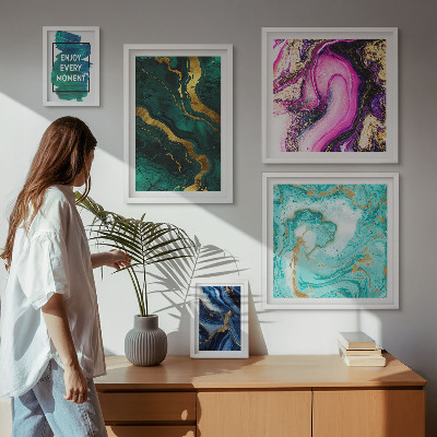 Galeria obrazów na ścianę Abstrakcyjne wzory z zielenią fiolet