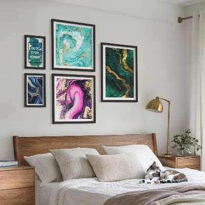 Galeria obrazów na ścianę Abstrakcyjne wzory z zielenią fiolet
