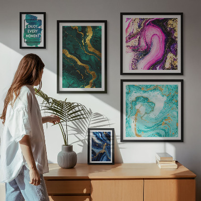 Galeria obrazów na ścianę Abstrakcyjne wzory z zielenią fiolet