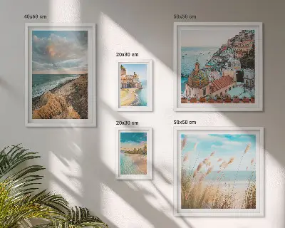 Zestaw obrazów w ramie do galerii ściennej z motywem krajobrazów plaż świata