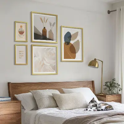 Dekoracje ścienne w stylu boho z motywem roślinnym zestaw 5 obrazów w ramie