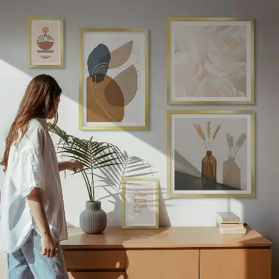 Dekoracje ścienne w stylu boho z motywem roślinnym zestaw 5 obrazów w ramie
