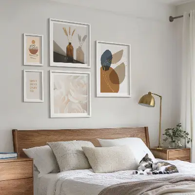 Dekoracje ścienne w stylu boho z motywem roślinnym zestaw 5 obrazów w ramie