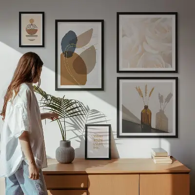 Dekoracje ścienne w stylu boho z motywem roślinnym zestaw 5 obrazów w ramie