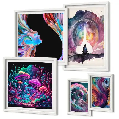 Kosmiczne inspiracje surrealizm zestaw 5 obrazów w ramie
