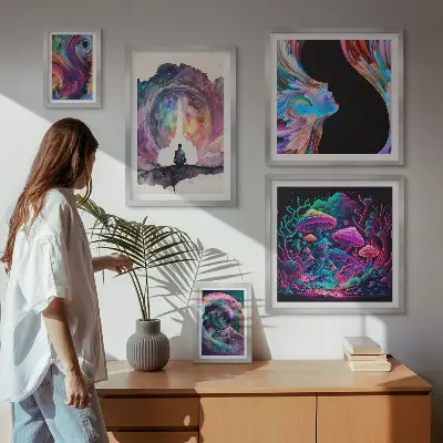 Kosmiczne inspiracje surrealizm zestaw 5 obrazów w ramie