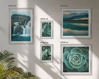 Galeria obrazów na ścianę z motywem zielonych roślin, wodospadów i natury