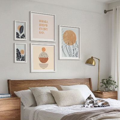 Zestaw obrazów w ramie do galerii ściennej Stylowe grafiki roślinne hasła