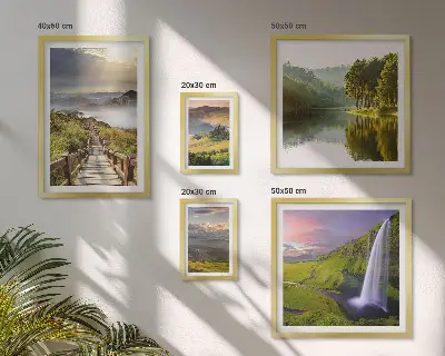 Zestaw obrazów w ramie do galerii ściennej z motywem wodospadów i gór