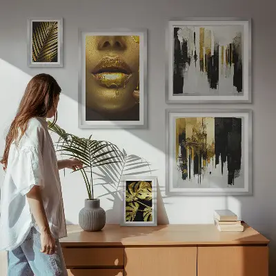 Galeria obrazów na ścianę w stylu glamour z motywem roślin i twarzy