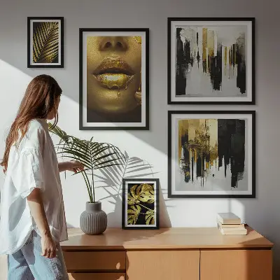 Galeria obrazów na ścianę w stylu glamour z motywem roślin i twarzy