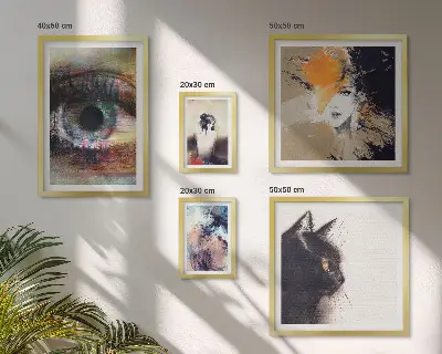 Zestaw obrazów w ramie do galerii ściennej z motywem abstrakcyjnych portretów w stylu nowoczesnym