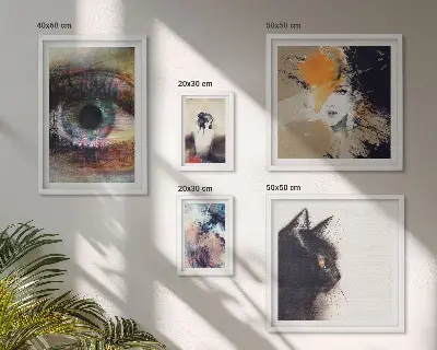 Zestaw obrazów w ramie do galerii ściennej z motywem abstrakcyjnych portretów w stylu nowoczesnym