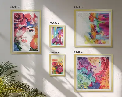 Zestaw obrazów w ramie do galerii ściennej kolorowe abstrakcje i portrety